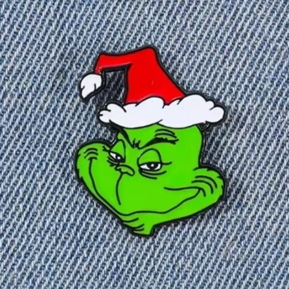 Grinch Enamel Pin with Santa Hat